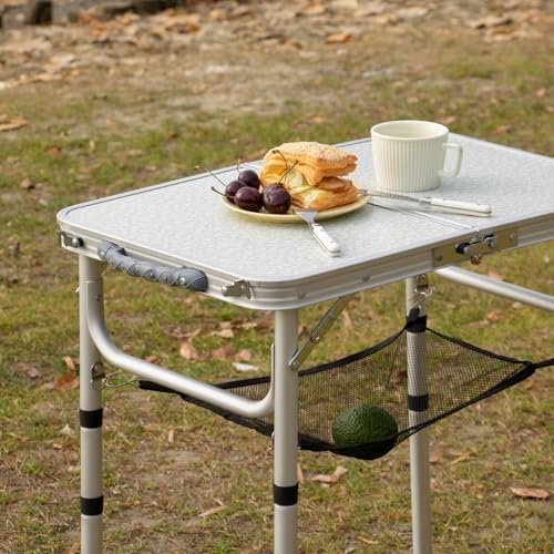 Small Camping Table 2Ft Folding Table 3 Adjustable Height Portable Lightweight Table Aluminum Fold Up Dining Table for Picnic,Beach BBQ,Cooking, Bed Working Outdoor & Indoor