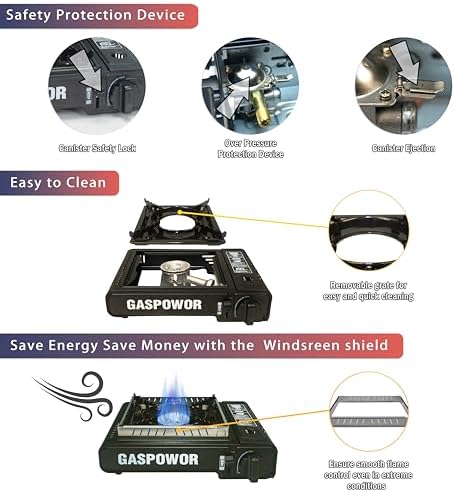 Dual Fuel Camp Stove with Windblocker, Propane or Butane Stove10000 BTU With Propane Adapter Hose and Carrying Case Propane Stove for Camping,Gas Portable Stove for Huting, Hikingļ¼Fuel not includedļ¼