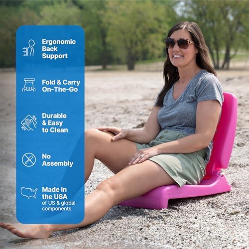 Step2 Foldable Adult Flip Seat, Portable Outdoor Chair for Poolside, Tailgating, Camping, Picnic Chair, Provides Back Support When Sitting on Ground, Bright Pink