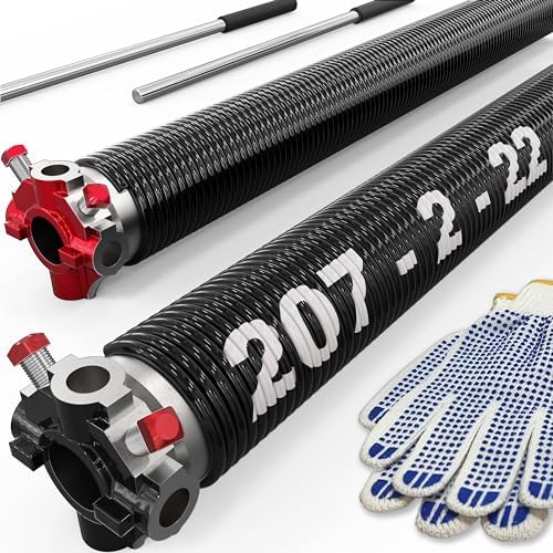 Garage Door Torsion Springs with Non-Slip Winding Bars, Oil-Free Electrophoretic Coated Coil 2-Inch Diameter Spring Set, 1 Pair, 207 X 2'' X 22''