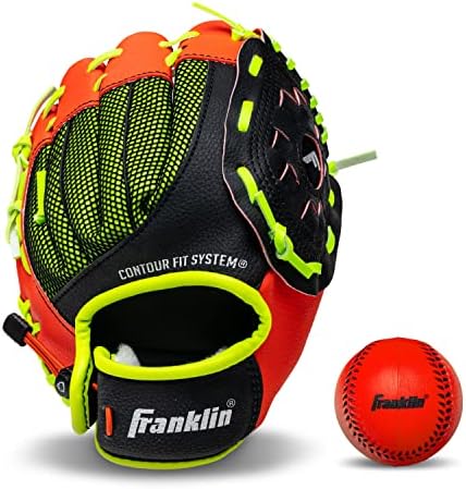 Franklin Sports Youth Teeball Glove - 9.0 Inch Neo-Grip Synthetic Leather Fielding Glove - Left & Right Handed Ready To Play with Ball