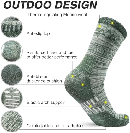 innotree 3 Pack Men's Merino Wool Hiking Socks, Micro Crew Cushioned Hiking Walking Thermal Moisture Wicking Trekking Socks