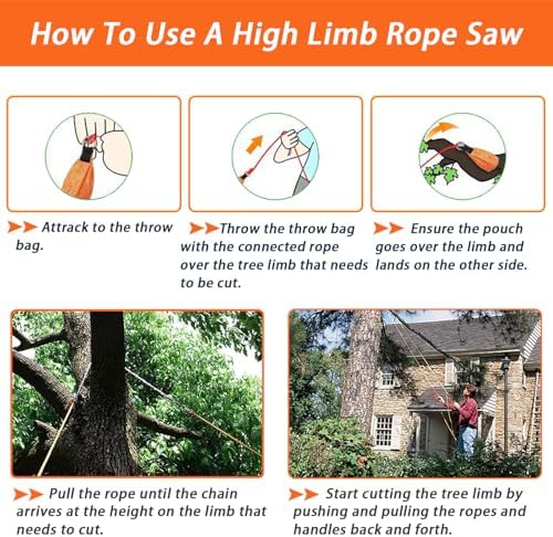 53 Inch High Limb Rope Saw with 14oz Throw Weight Bag, Hand Chainsaw with 68 Sharp Teeth Blades on Both Sides, Hand Rope Chain Saw Kit Includes Ergonomic Handles and Storage Case