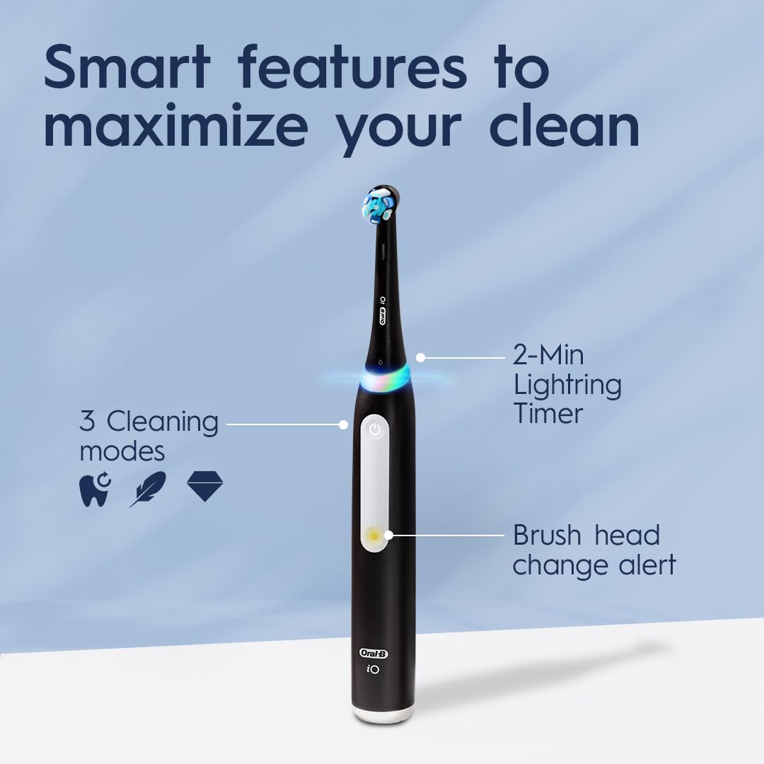 Oral-B iO Deep Clean Rechargeable Electric Powered Toothbrush, White with iO Series 3 Limited, 2 Brush Heads and Travel Case - Pressure Sensor to Protect Gums - 3 Cleaning Settings - 2 Minute Timer