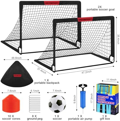 Kids Soccer Goals for Backyard Set - 2 of 4' x 3' Portable Soccer Goal Training Equipment, Pop Up Toddler Soccer Net with Soccer Ball, Soccer Set for Kids and Youth Games, Sports