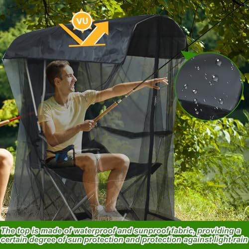 63" H Mosquito Net Cover for Canopy Chair, Bug Barrier Mosquitos Mesh Tent Black Chair Mosquito Netting with Zipper Opening 35"X32" Waterproof Roof for Fishing Camping Chairs Outdoors, Excluding Chair