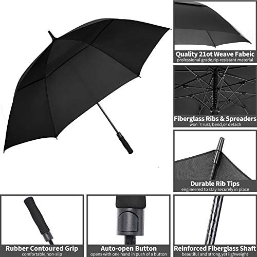 MRTLLOA 54/62/68/72 Inch Automatic Open Golf Umbrella, Extra Large Oversize Double Canopy Vented Windproof Waterproof Stick Umbrellas for Rain