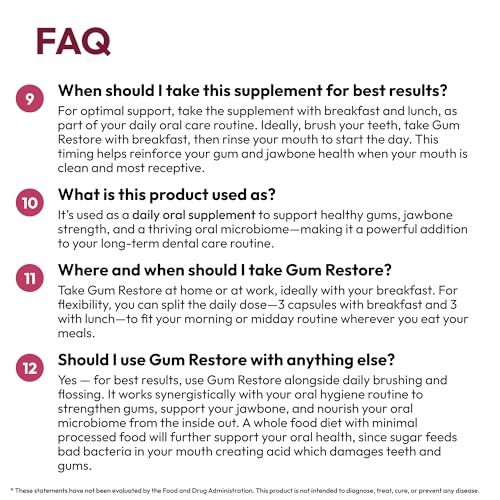 Strong Jaw Gum Restore - Gum Care + Teeth Vitamins - Gum Health & Oral Health - Supports Receding Gums & Gum Care - Dental Vitamins for Adults – 180 Capsules, Non-GMO Gum Health Supplements