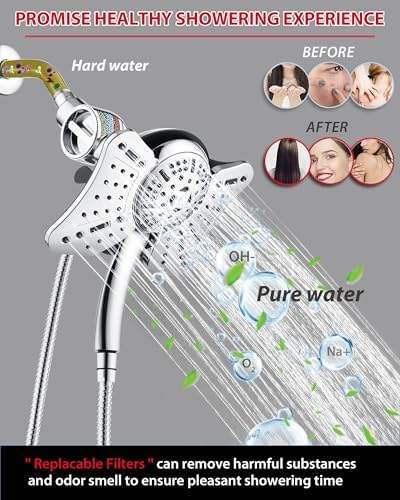 GRICH Filtered Shower Head with Handheld: 2.5GPM Shower Heads with Handheld Spray Combo,2 in 1 Rainfall Shower Head & Handheld Shower Headwith 60 Inch Hose