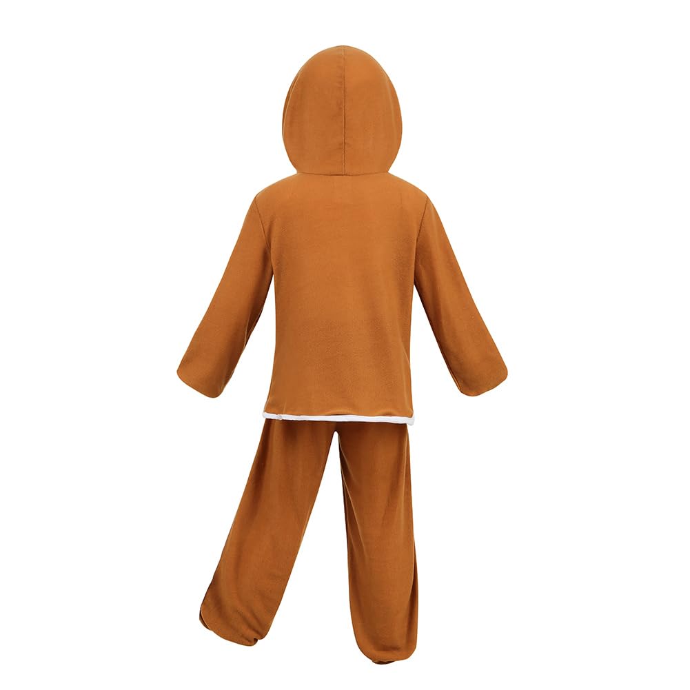 yolsun Children Gingerbread Man Costume Christmas Outfit Funny Cosplay Hooded Clothes(8-9 Years,Brown)