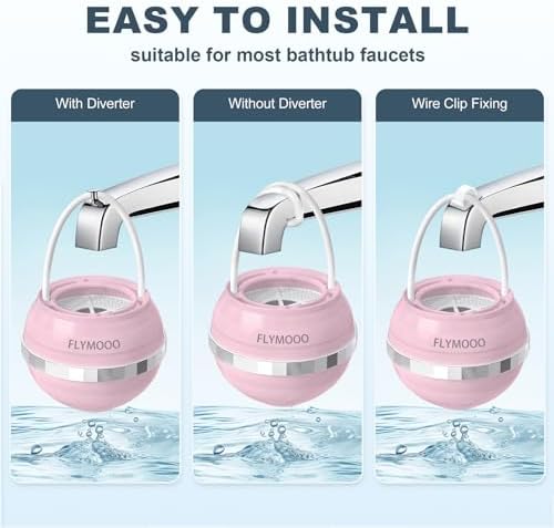 Bath Water Filter for Tub Faucet - 8 Stages Bathtub Water Filter Reduces Contaminants for Softer, Smoother Skin - 2,500 Gallons of Filtration, BPA Free (Pink)