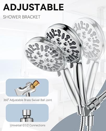 JDO Shower Head with Handheld, High Pressure Handheld Shower Head 9 Settings, Detachable Shower Head Set with Stainless Steel Hose and Shower Bracket (Chrome)