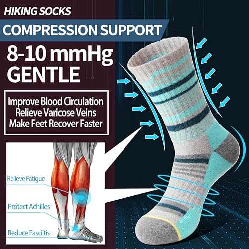 Anlisim Merino Wool Hiking Socks for Women Thermal Winter Warm Boot Work Cushion Socks 5 Pairs
