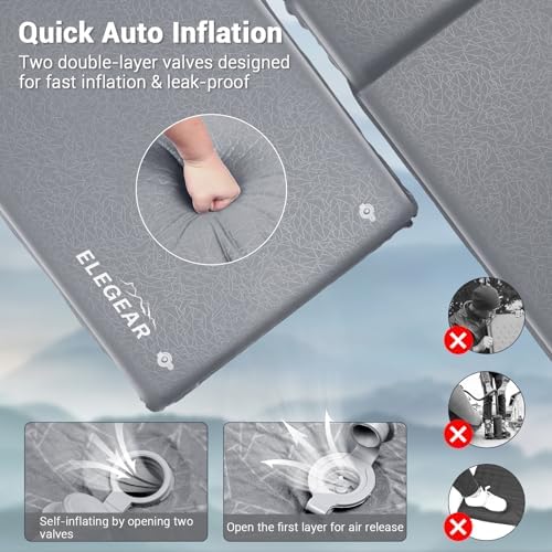 Elegear Self Inflating Camping Sleeping Pad, 3.1'' Ultra Thick Memory Foam Camping Pad with Pillow & Embossed Surface Design, 20s Fast Inflating Insulated Sleeping Pad for Camping/Travel/Tent/Car