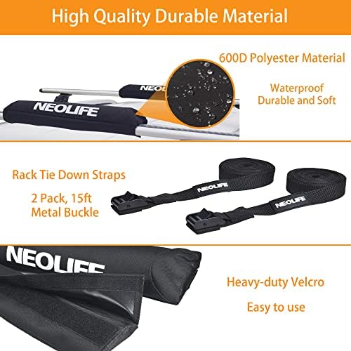 Soft Roof Rack Pads with Two 15 Ft Tie Down Straps for Surfboard, SUP Paddleboard, Snowboard, 28/34inch (Pair) Blue/Black