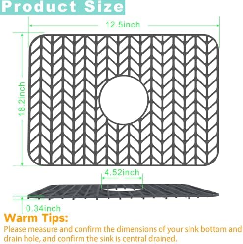 AWOKE Sink Protectors for Kitchen Sink | 18.2"x 12.5" Kitchen Sink Mats for Bottom of Kitchen Sink | Sink Inserts for Kitchen Sink of Stainless Steel Sink | Center Drain (Grey)