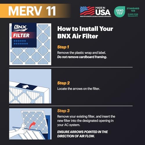 BNX TruFilter 14x18x1 Air Filter MERV 11 (6-Pack) - MADE IN USA - Allergen Defense Electrostatic Pleated Air Conditioner HVAC AC Furnace Filters for Allergies, Dust, Pet, Smoke, Allergy MPR 1200 FPR 7