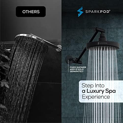 SparkPod Round Rain Shower Head with Extension Arm - Height Adjustable Shower Head with High Pressure Performance - Easy 1-Minute Installation (11" Arm Extension, Midnight Black Matte)