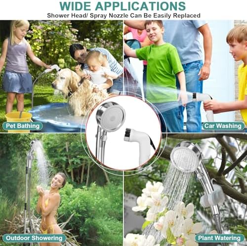 Portable Shower for Camping, Rechargeable Electric Camping Shower Pump with Battery Level Display, Multiple Spray Head with 3-Speed Mode & Pause Button for Outdoor Travel,Hiking, Easy to Store