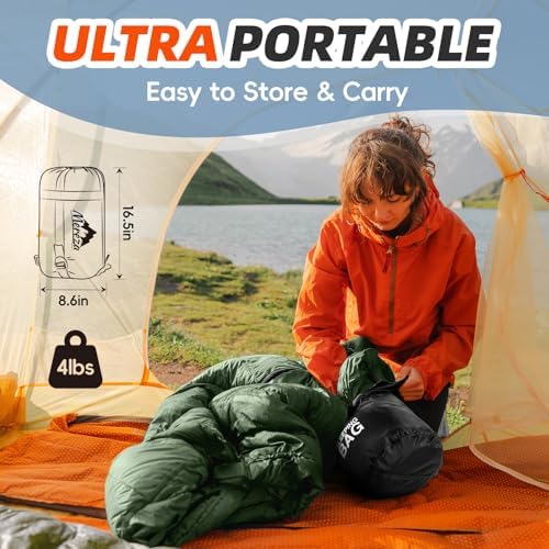 MEREZA Sleeping Bags XL for Adults Cold Weather Mens Large Wide Sleeping Bag for Big and Tall Girls Boys with Compression Sack for Camping Backpacking Warm & Cool Weather