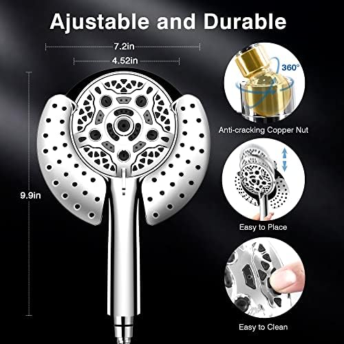 Shower Heads with Handheld Spray Combo: 7.2" Rain Shower Head & Handheld Shower Head 2-IN-1 Shower Head with 60" Rotatable Stainless Steel Hose, Shower Trim Systems