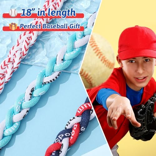 Junkin Baseball Necklaces Three Braided Rope Titanium Necklace for Team Gifts Boys Men Player Softball Fans Sports