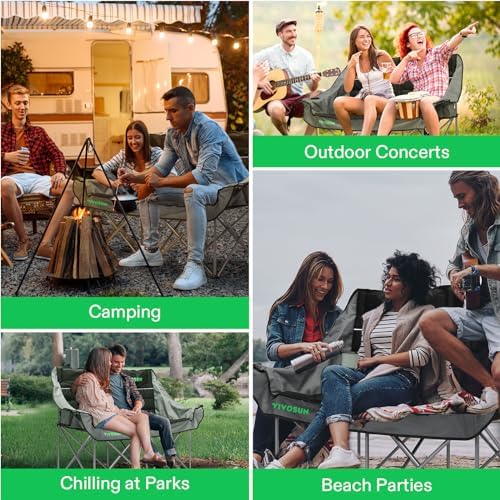 VIVOSUN Double Camping Chair, Fully Padded Folding Loveseat, Oversized Duo Chair with Cup & Wine Glass Holders, Pocket, Armrests & Carry Bag