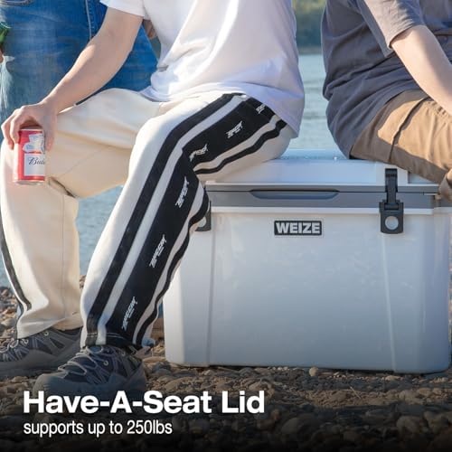 WEIZE Ultra-Light 55 Quart Hard Cooler Insulated Portable Ice Chest Box with Bottle Opener, Keeps Cold up to 8 Days for Beach, Drink, Beverage, Camping, Picnic, Fishing, Boat, Barbecue, White