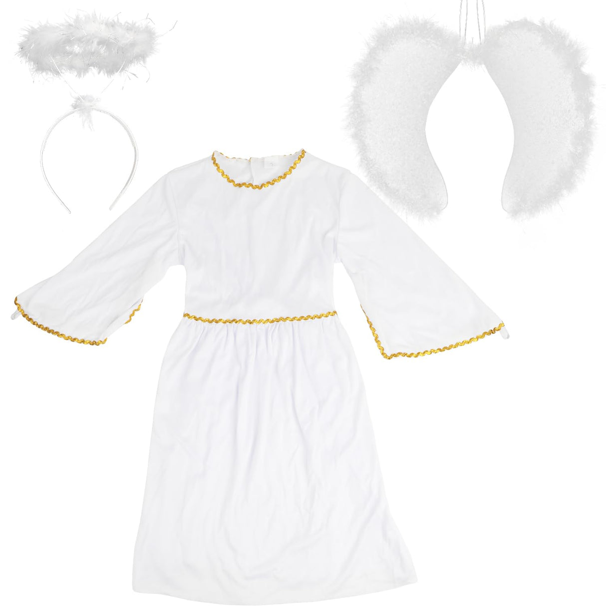 DERAYEE Angel Costume for Kids, Heavenly White Angelic Gown with Wings Headband for Girls Christmas Holiday Dress Cosplay Party