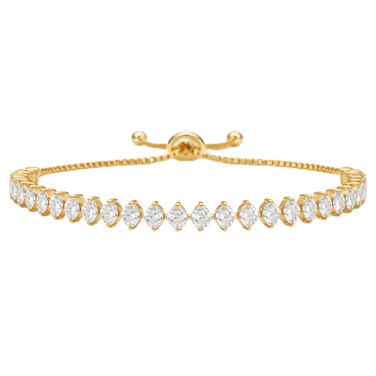 SWEET PEEPS 18K Gold Dipped CZ Tennis Bracelet for Women, Marquise Cut Cubic Zirconia Adjustable Bracelet, Dainty Gold Jewelry for Everyday Wear