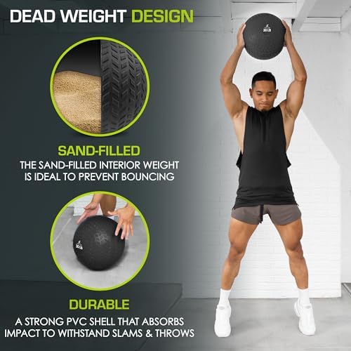 ProsourceFit Slam Medicine Balls 5, 10, 15, 20, 25, 30, 50lbs Smooth and Tread Textured Grip Dead Weight Balls for Strength and Conditioning Exercises, Cardio and Core Workouts
