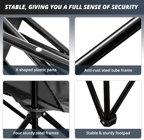 Folding Outdoor Beach Camp Chair with Cup Holder, Storage Pocket, Waterproof Bag Outdoor Arm Chair, Supports 225LBS, Black