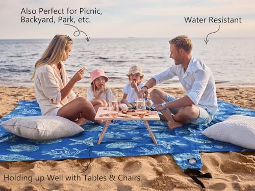 WEKAPO Beach Blanket Waterproof Sandproof Oversized, Extra Large Beach Mat Sand Free, Lightweight & Compact Sand Free Mat with 6 Stakes & 4 Corner Pockets
