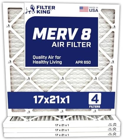 Filter King 17x21x1 Air Filter | 4-PACK | MERV 8 HVAC Pleated A/C Furnace Filters | MADE IN USA | Actual Size: 17 x 21 x .75"