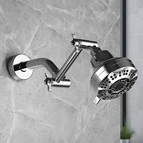 Shower Head Extension Arm, Anti-Leak Solid Brass Adjustable Extender for Rain & Handheld Shower Head, G1/2 Universal Connector (5 Inch, Chrome)