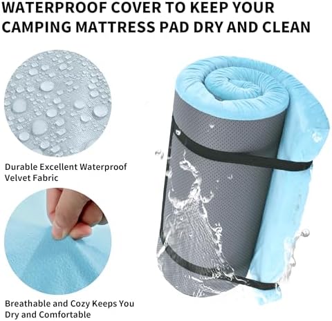 HOMBYS 3 INCH Thick Waterproof Memory Foam Camping Mattress for Outdoor Sleeping, Portable Roll Up Mattress Pad Mat for Travel Truck Bed Tent