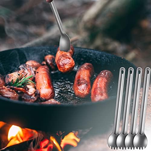 4 Pieces Titanium Long Handle Spork and Spoon Ultralight Portabale Flatware 8.7 Inch Soup Spoon Camping Spork for Outdoor Camping Backpacking Hiking Travel Picnic Tableware (Silver)