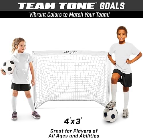 GoSports Portable Soccer Goals for Kids - 13 Color Options - Choose 4 x 3 ft or 6 x 4 ft - Team Tone Pop Up Nets for Backyard