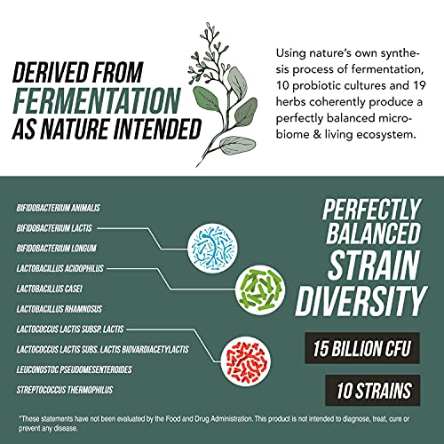 Flora Biome - Live Probiotic, Prebiotic & Postbiotic – Organic Live-Culture – 10 Probiotic Strains, 19 Fermented Herbs, 50 Billion CFU - Complete Gut Health & Microbiome Optimizer (16 oz)