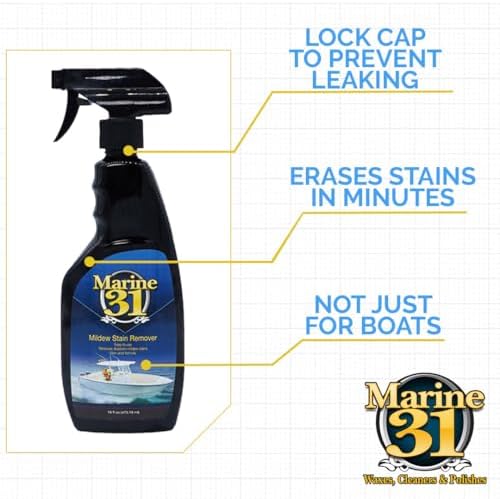 Marine 31 Mildew Stain Remover & Cleaner | Effective for Boats, Home, Patio, & Bathroom | Removes Mildew & Mold Stains | Powerful Cleaning Formula | 16oz