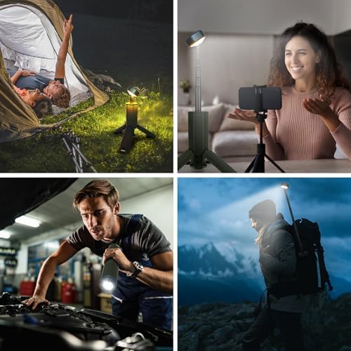 Camping Lights,Telescopic Camping Lantern with Storage Bag,7800mAh Rechargeable Outdoor Adventure Emergency Light,Waterproof LED Work Lights with Magnetic (Grass Green)