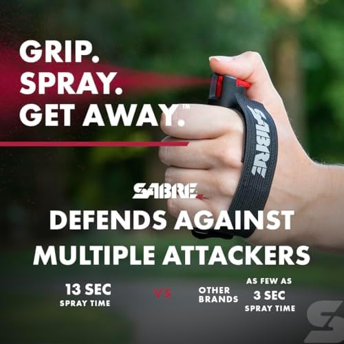 SABRE Runner Pepper Gel, Maximum Police Strength OC Spray, Reflective Hand Strap for Easy Carry & Quick Access, 0.67 fl oz, Secure & Easy to Use Safety, Optional Clip-On Alarm & LED Armband Combos