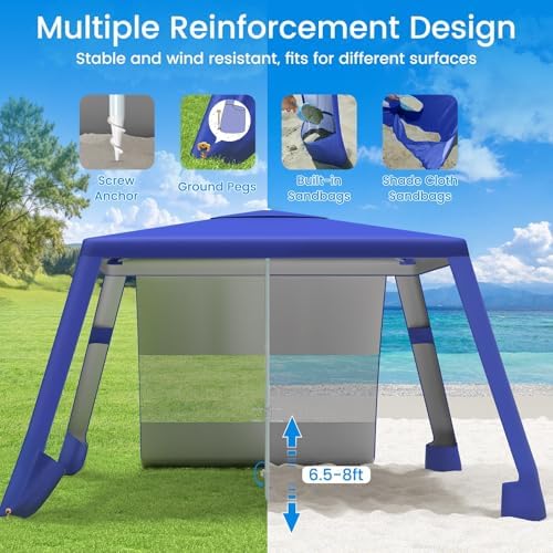 MoKo Beach Cabana, 8'×8' Large Beach Canopy with Side Wall, UPF 50+ Protection Easy Setup Beach Tent Sun Shelter, Adjustable Height Wind Resistant Cabana Beach Tent for Whole Family, Navy Blue