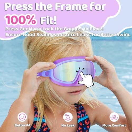 Vvinca 2 Pcs Kids-Swim-Goggles with Nose Cover, Swimming Diving Mask Wide View Anti Fog UV Anti Shattered Lens for Kids 3-6