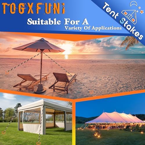 Tent Stakes for 2025, Ground Anchor Screw in, with 1PCS Tent Stakes Heavy Duty Adapter, for Heavy Duty Ground Stakes, Mobile Home Anchors, Anchors for Tent, Ground Screw Orange(12PCS,15in)