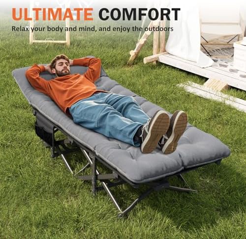 ATORPOK Camping Cot for Adults with Cushion Comfortable,Portable Folding Bed for Sleeping Supports 450 lbs (Gray)