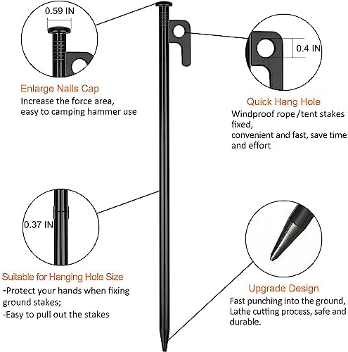 8 Pack Tent Stakes Heavy Duty Metal Tent Pegs for Camping Steel Tent Stakes 16 inch Unbreakable and Inflexible