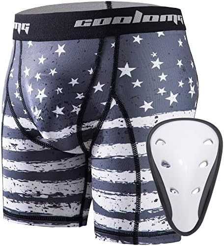 COOLOMG Youth Boys Compression Shorts with Protective Cup Sliding Underwear for Baseball Football Lacrosse Hockey