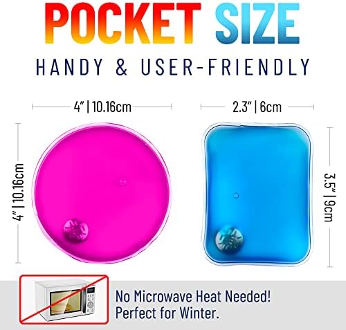Reusable Heat Packs, Set of 8 - Gel Hand Warmer with Snap to Heat Metal Disc Technology for One Click Heating - Instant to Go Pocket Hand Warmer with Gift Packaging.