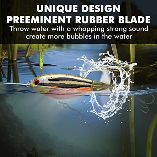 TRUSCEND PoPobait Plopper with BKK Hooks, Top Water Fishing Lures for Bass Walleye Pike Catfish Musky Perch, Floating Lure for Freshwater or Saltwater, Amazing Teasers Fishing Gifts for Family Fishing